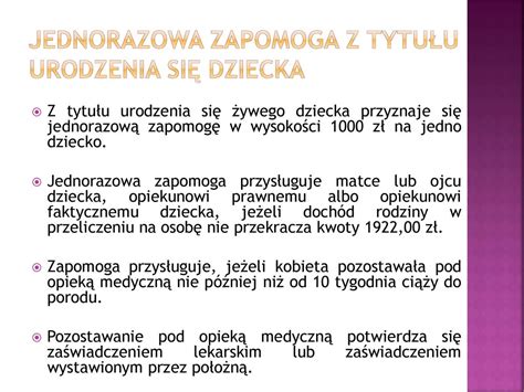 II. Jednorazowa zapomoga z tytułu urodzenia się dziecka (tzw.